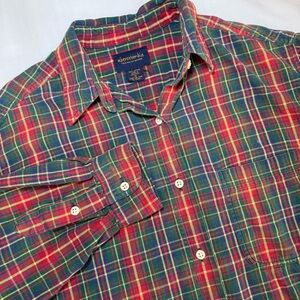 Vintage Abercrombie Flannel Men’s M Navy Green Red Plaid Y2K Cotton Field Meadow